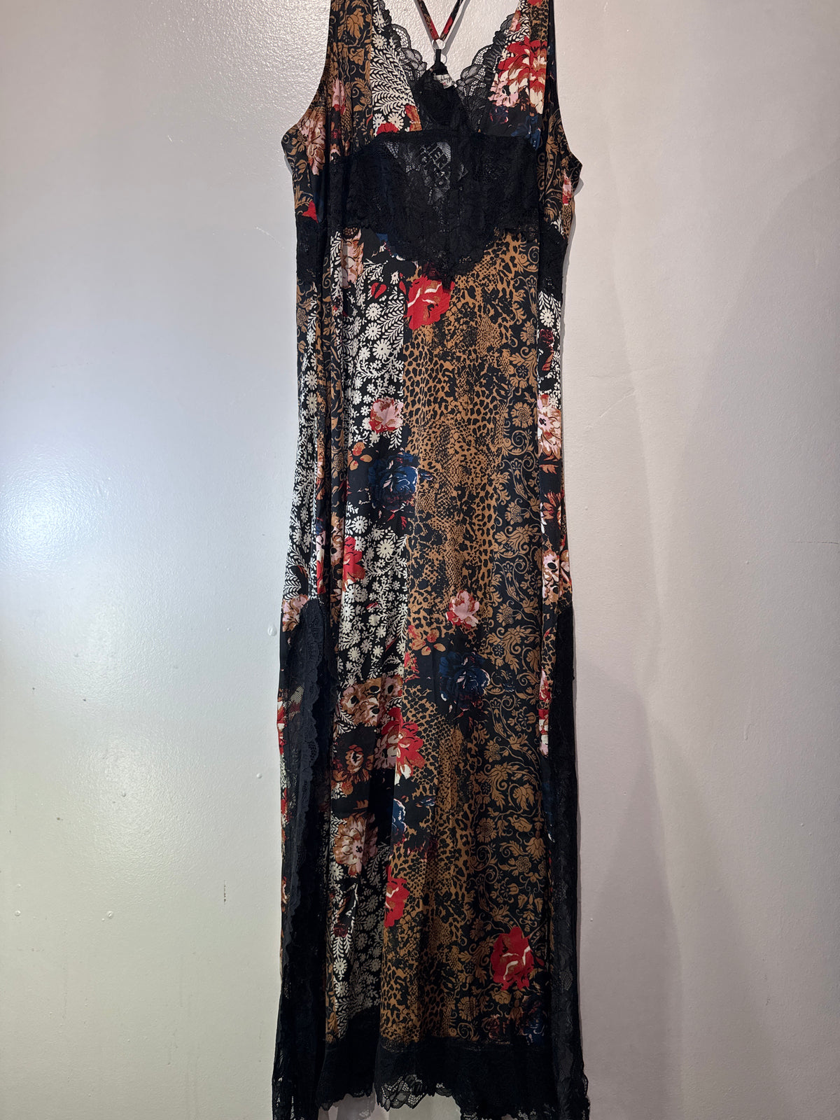 Patchwork lace slip dress