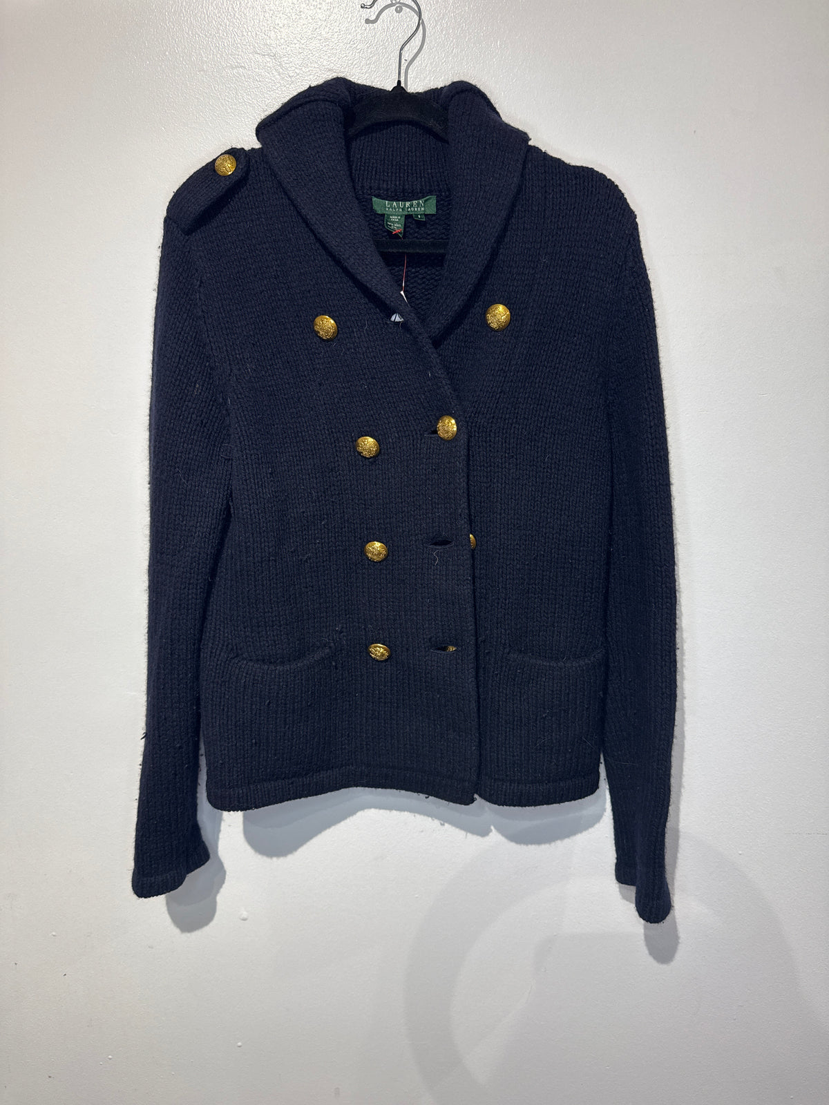 Wool blend military cardigan