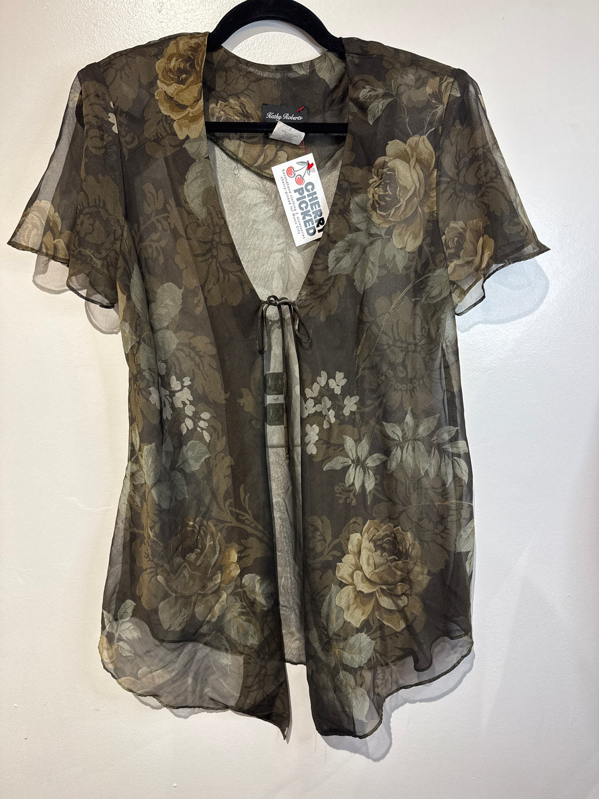 Sheer floral tie-front top