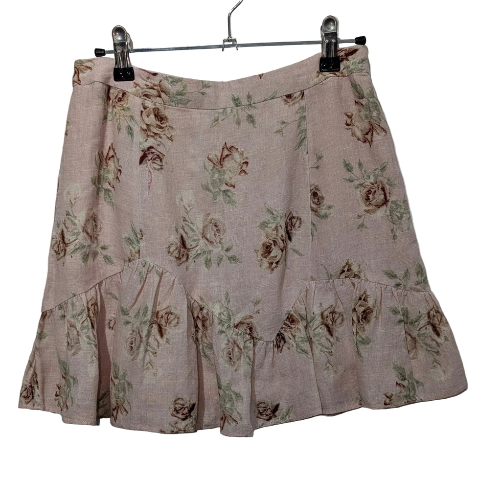 LoveShackFancy Pink Linen Mini Skirt