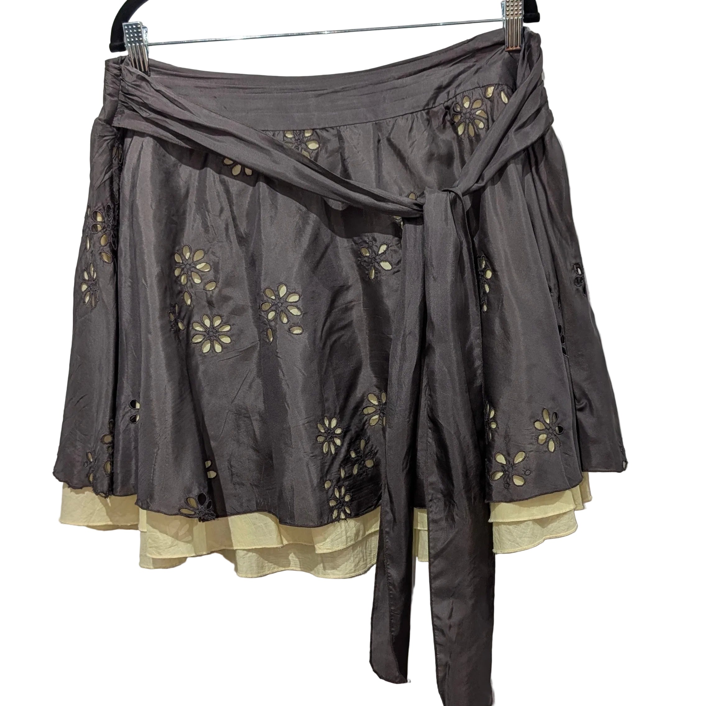 Floral Cutwork silk mini skirt