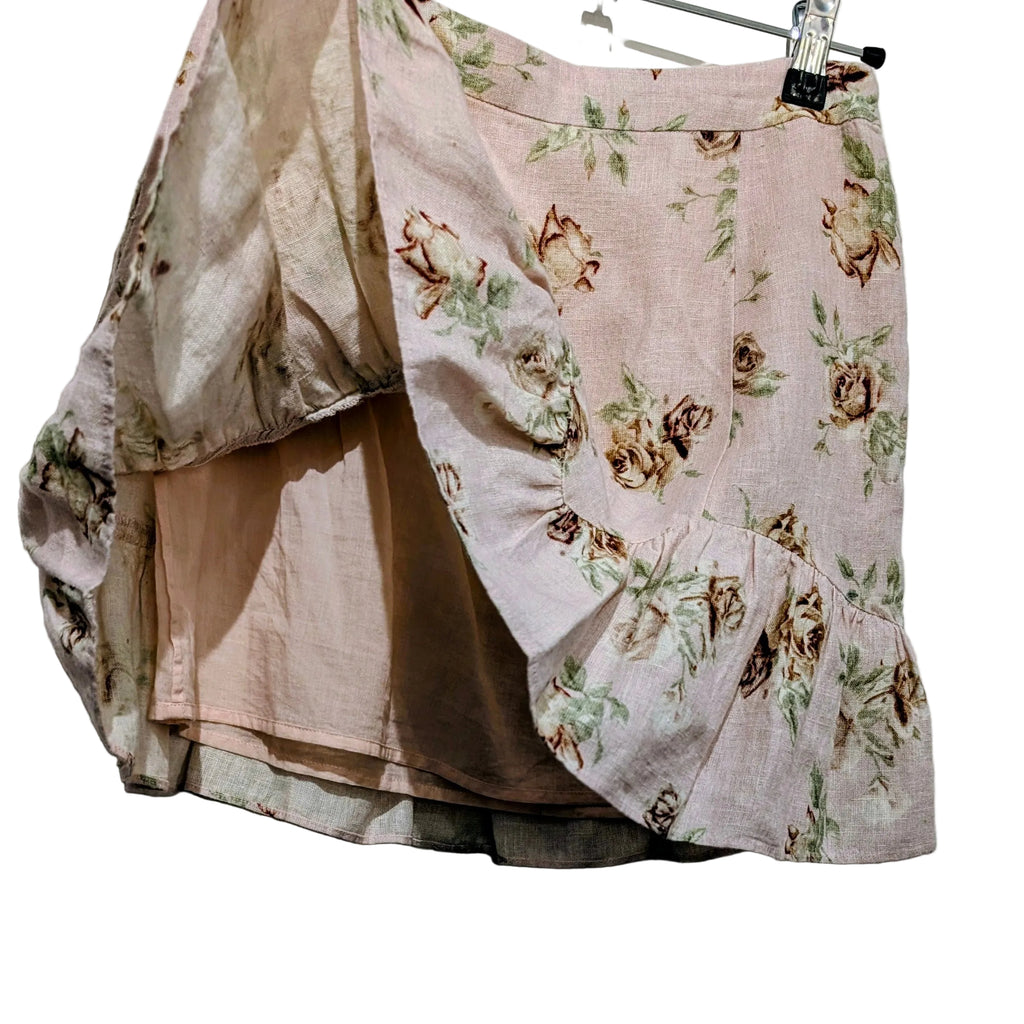 LoveShackFancy Pink Linen Mini Skirt