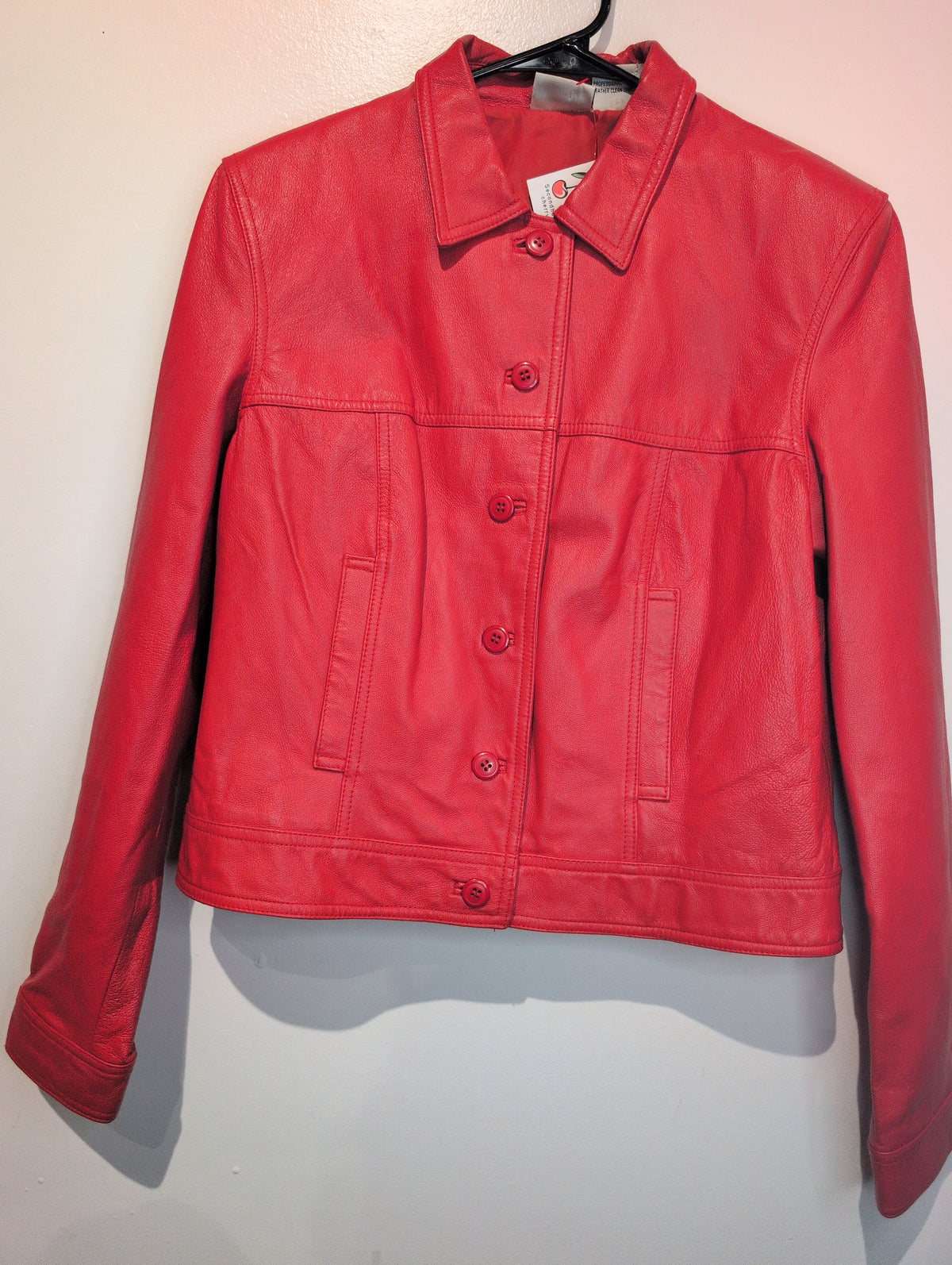 Red leather cropped jacket