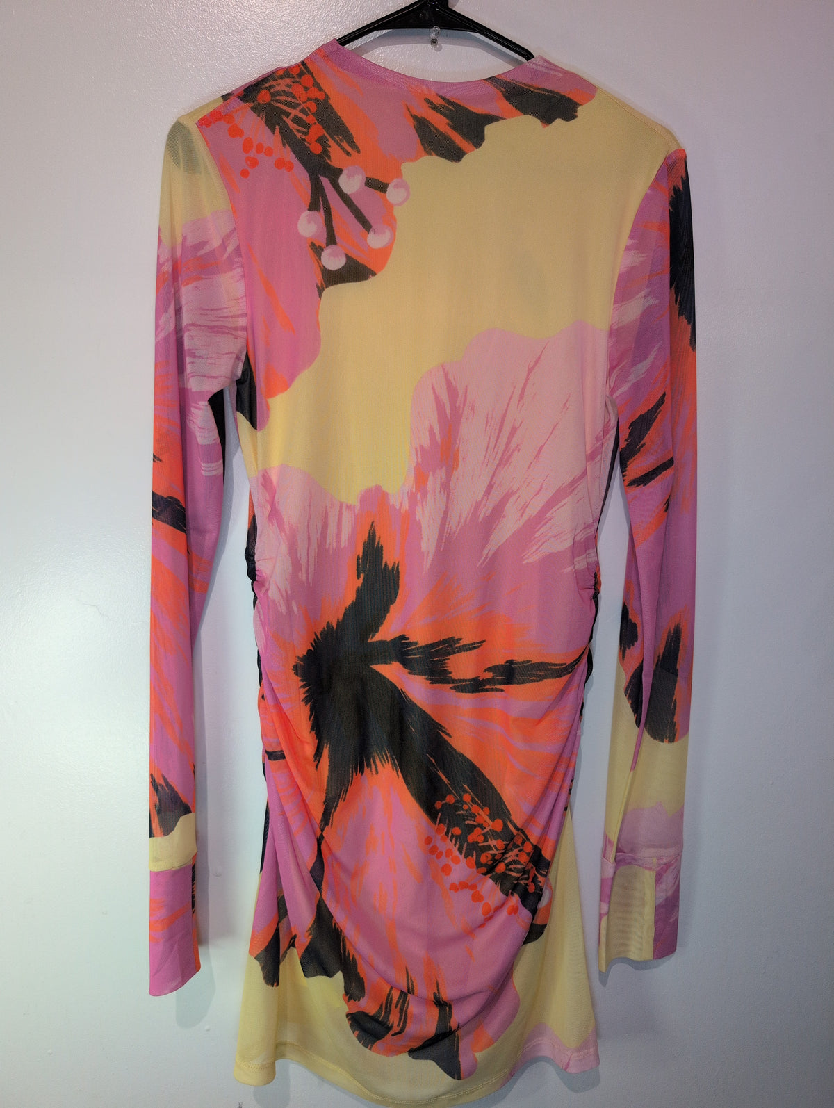 Floral l/s mesh mini dress