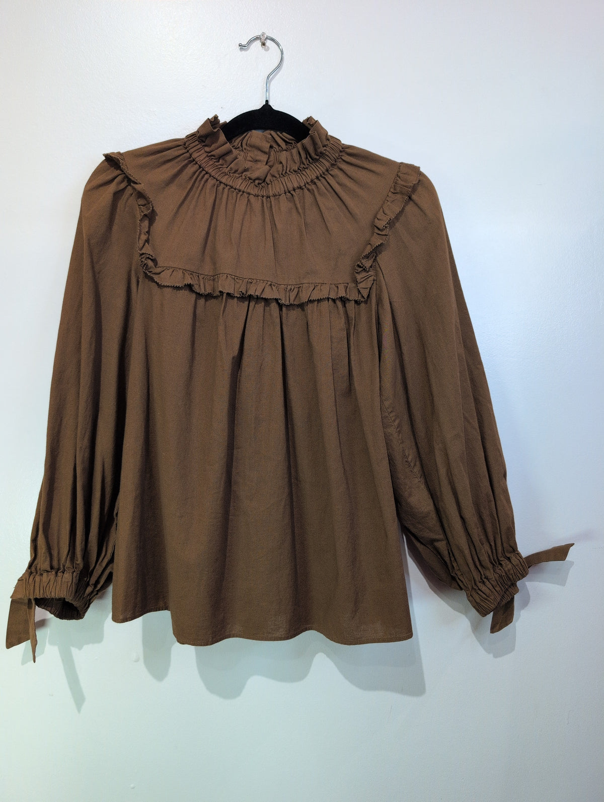 Brown ruffle blouse