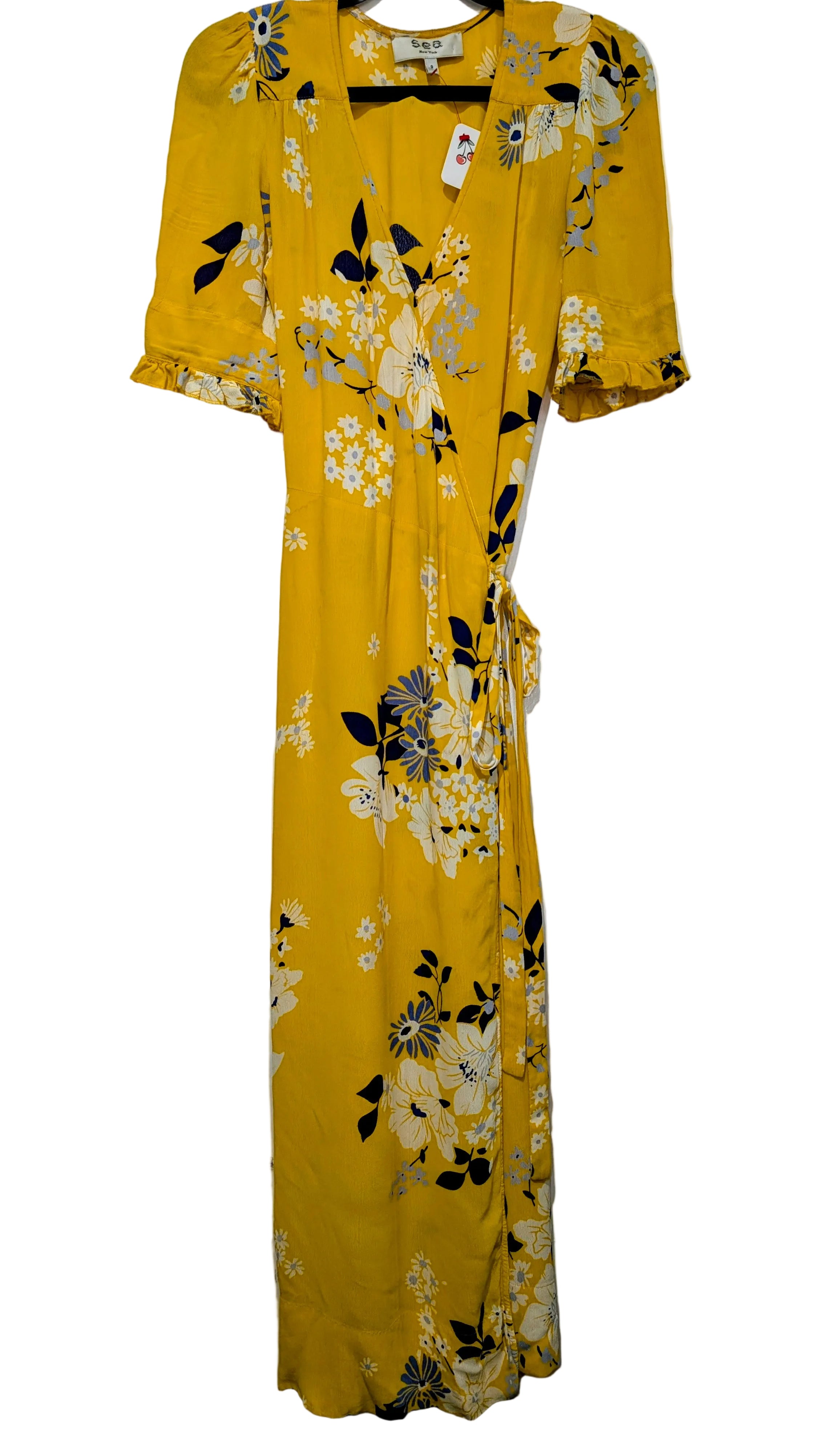 Yellow floral wrap dress