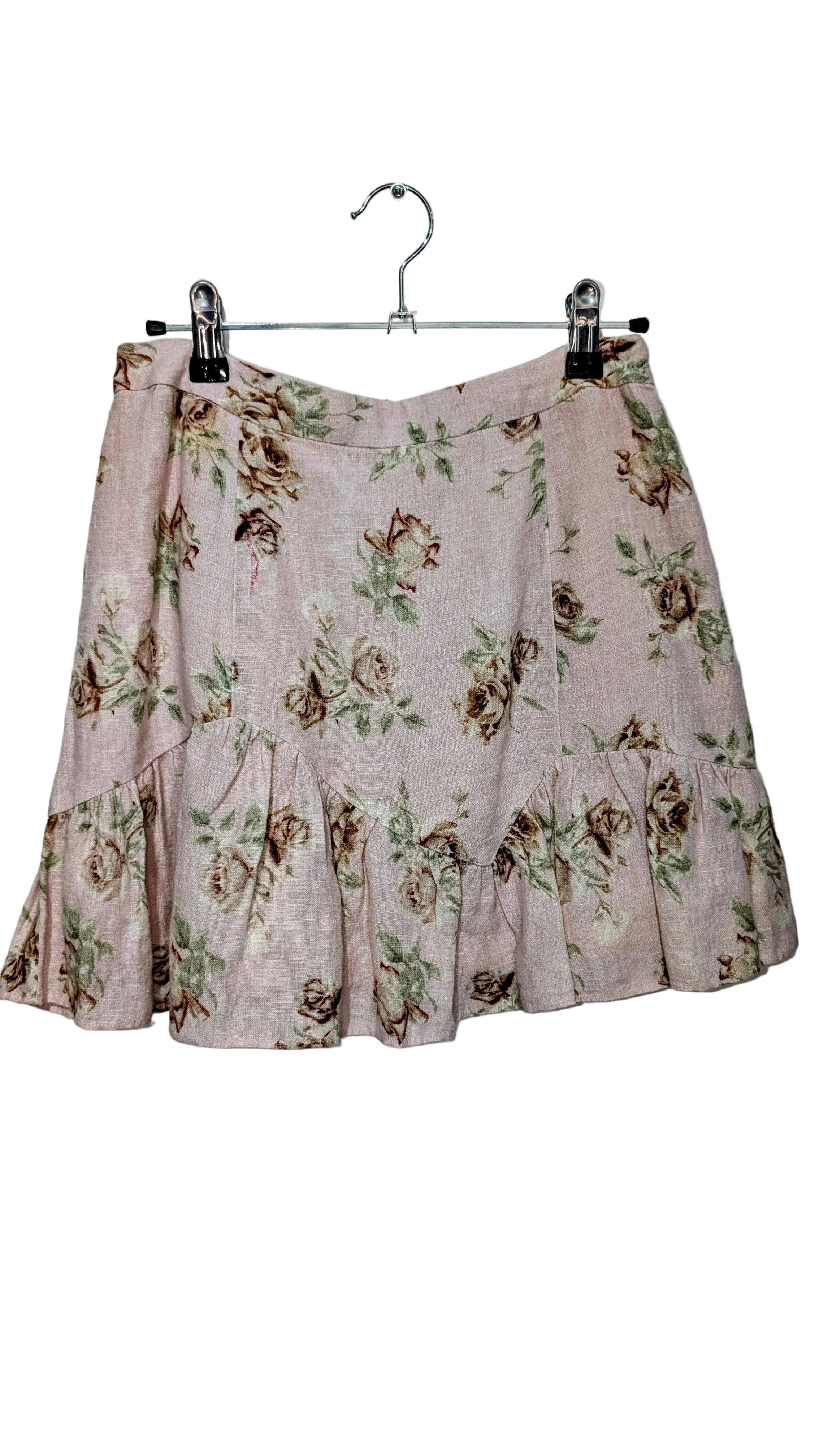 LoveShackFancy Pink Linen Mini Skirt