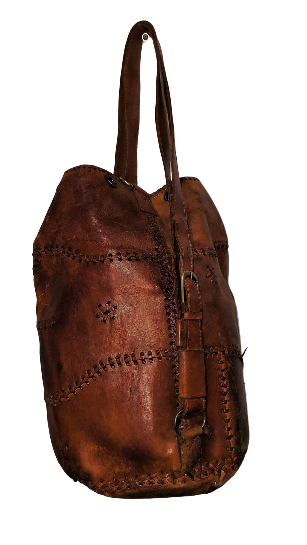 Brown patchwork leather backpack