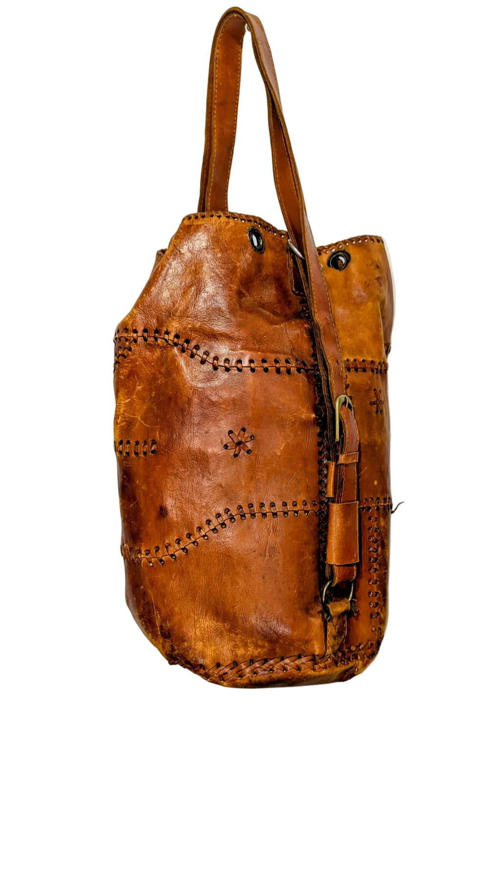 Brown patchwork leather backpack