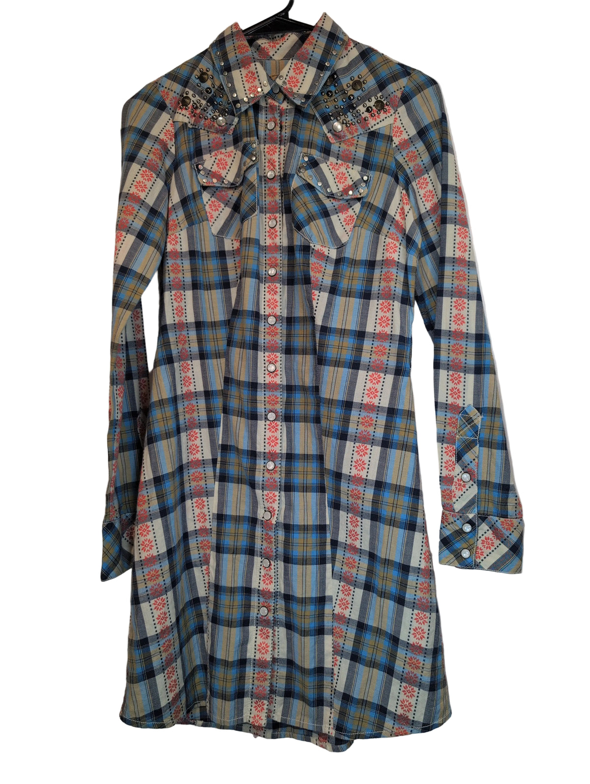 Studded western plaid dress