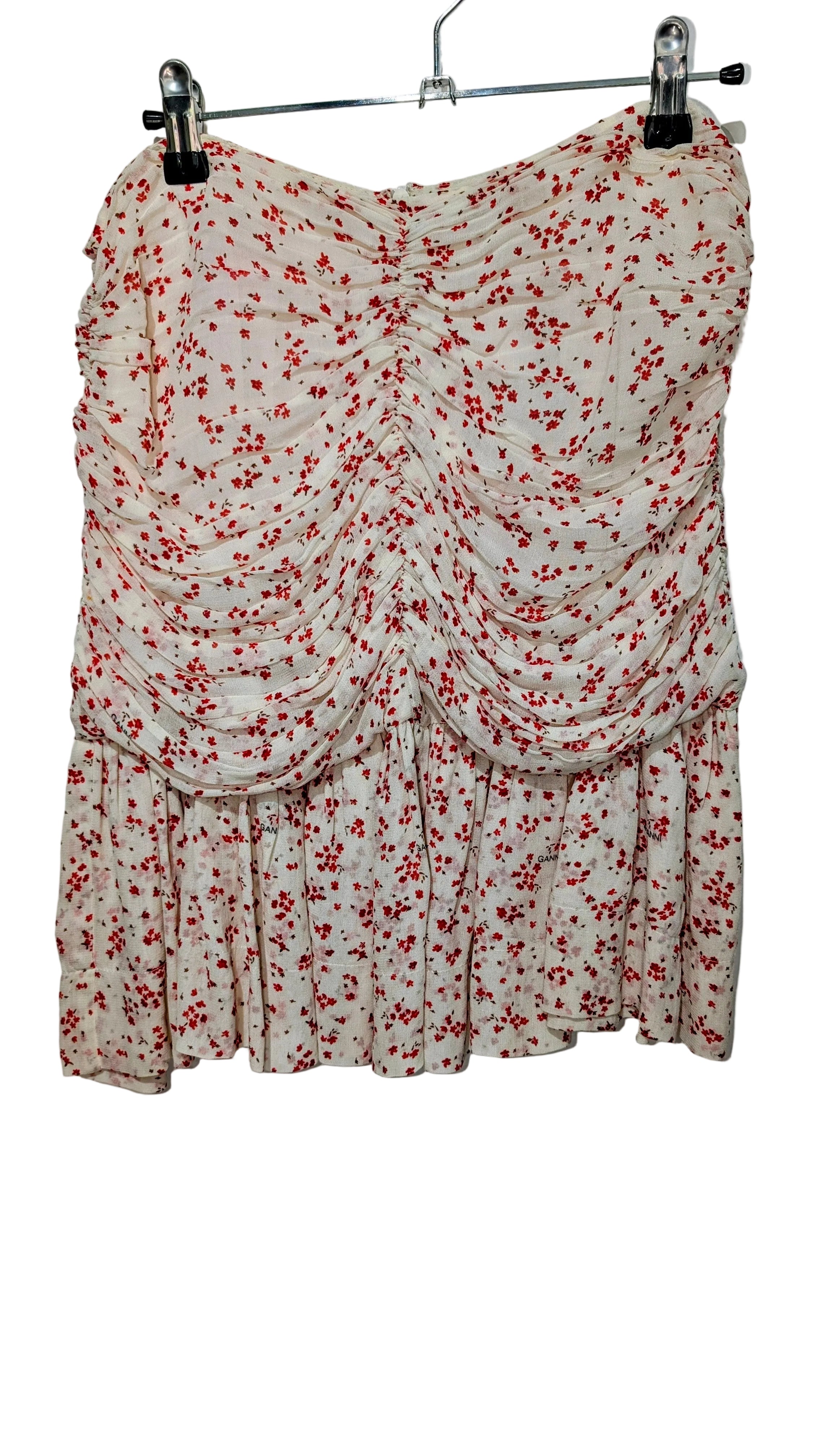 Ganni white & red floral ruched skirt