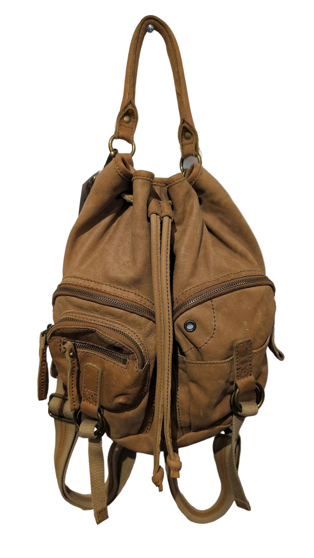 Brown leather backpack