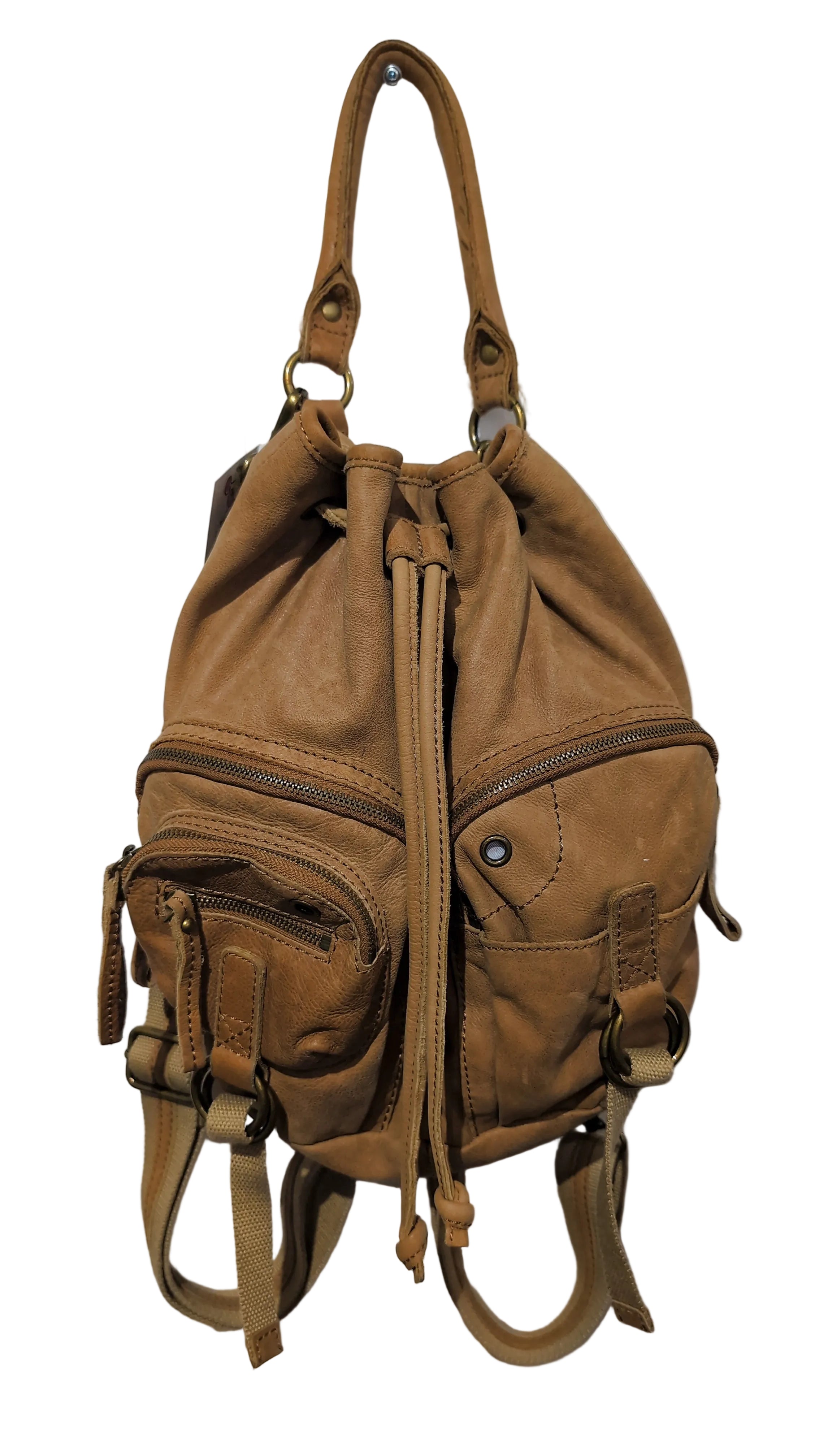 Brown leather backpack