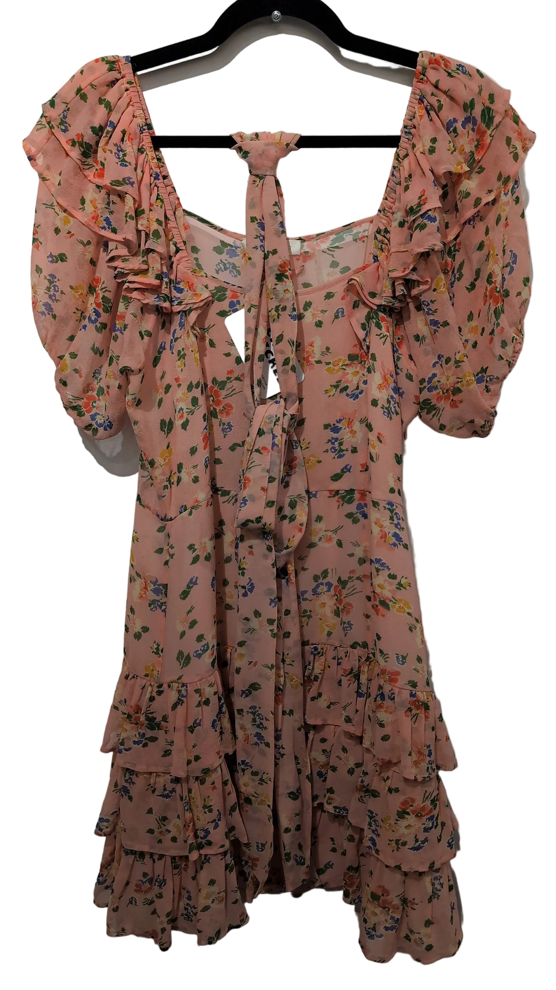 Pink floral chiffon mini dress