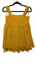 Yellow eyelet mini dress shortall