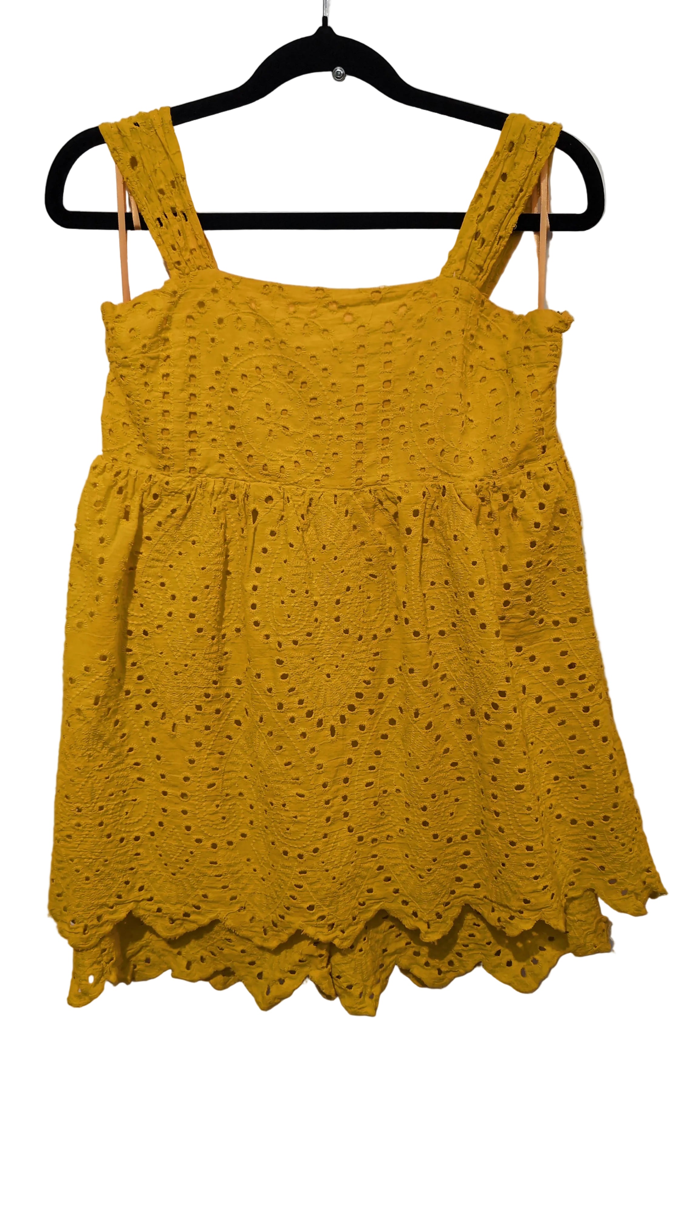 Yellow eyelet mini dress shortall