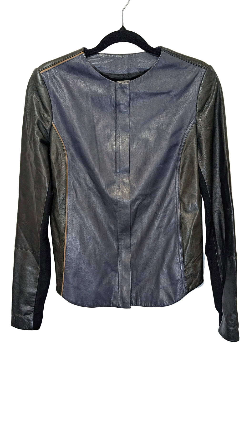 Black & navy leather jacket