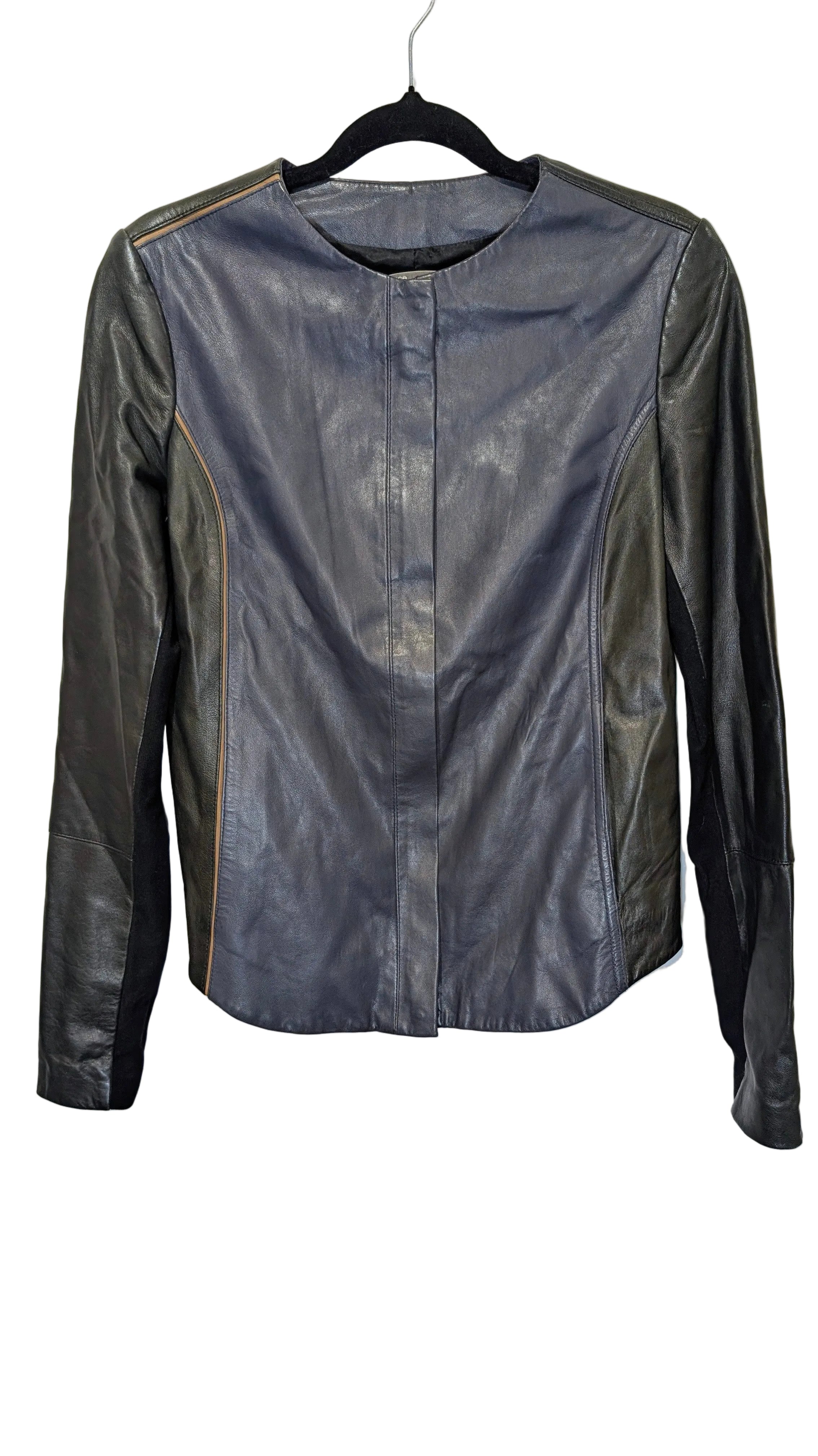 Black & navy leather jacket