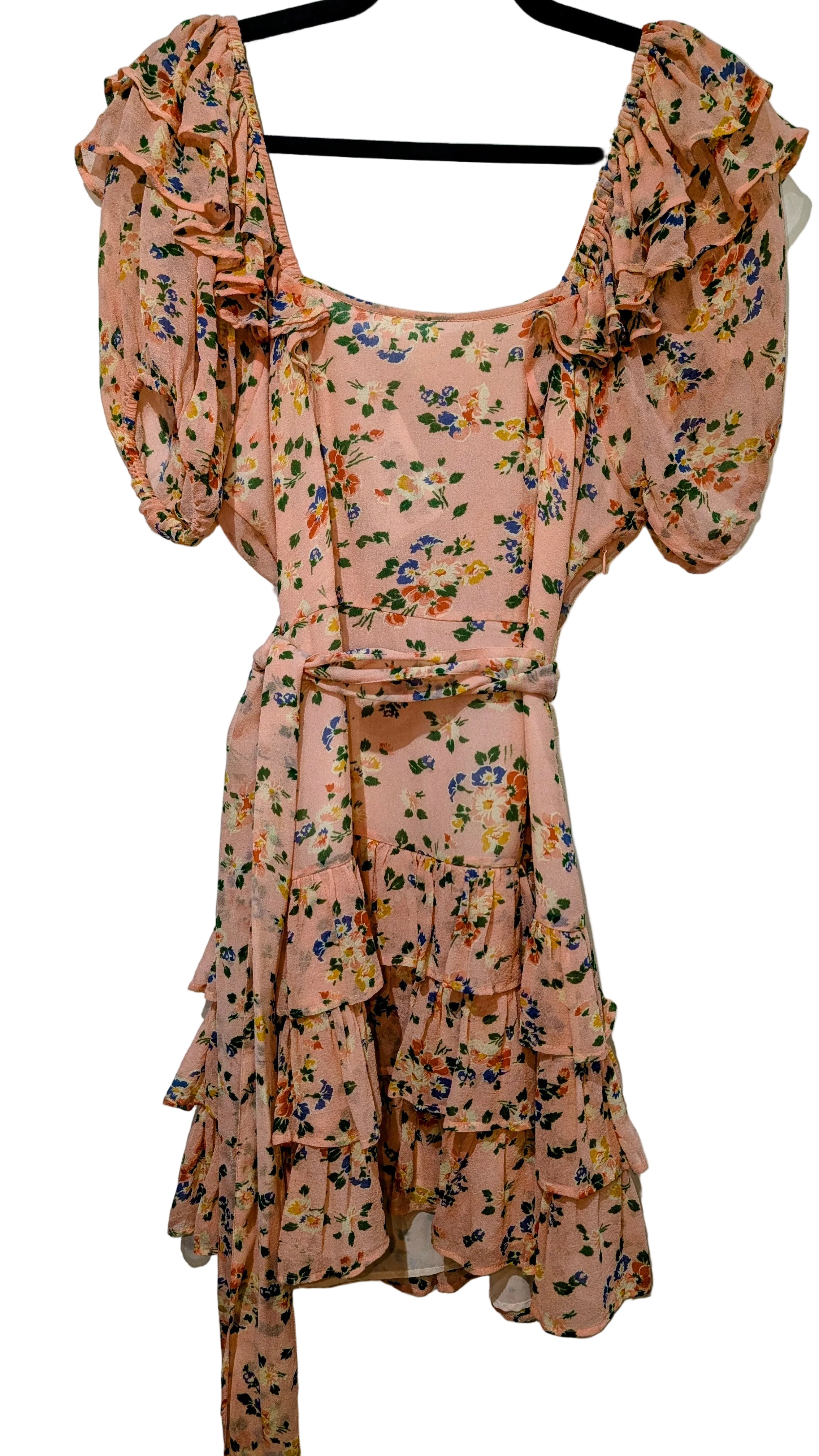 Pink floral chiffon mini dress